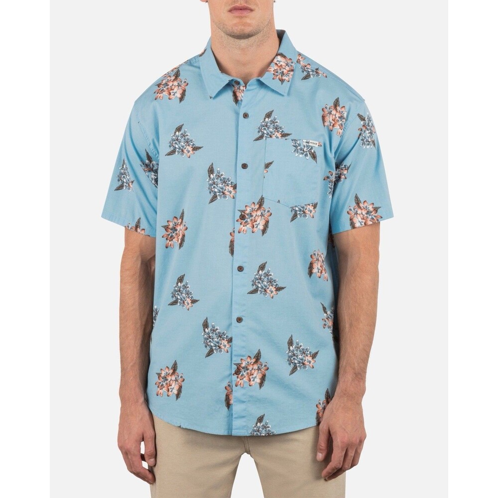Hurley Blue Floral Button-Up Shirt Medium Tropical Short Sleeve